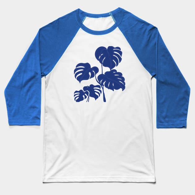 Blue Monstera Swiss Cheese Plant Cut Out Style v2 Baseball T-Shirt by taiche